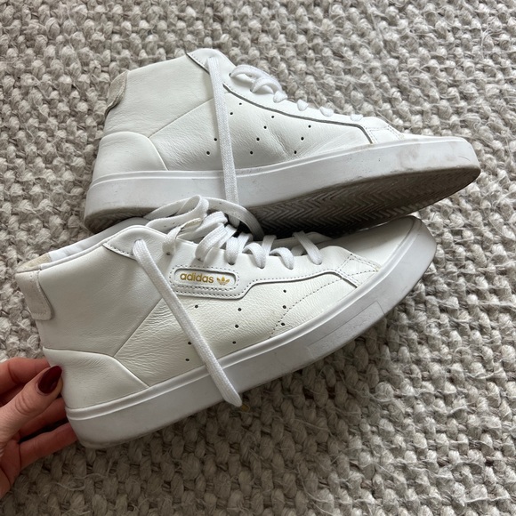 adidas Shoes - Adidas White and Gold High-Top Sneakers